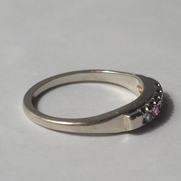 14k Topaz Wedding Band White Gold 5 Stone MultiColor Anniversary or Mothers Ring - Picture 11 of 14